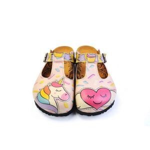 Goby Shoes - White & Pink Unicorn T-Strap Mule